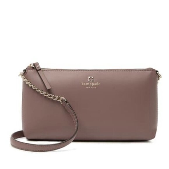 Kate Spade Leather Sawyer Street Declan Crossbody Chain Bag Taupe Long EUC - Picture 1 of 11